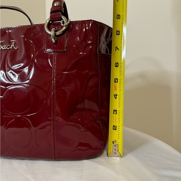 Coach Embossed Signature Burgundy Patent Leather Shoulder Bag - Picture 14 of 16